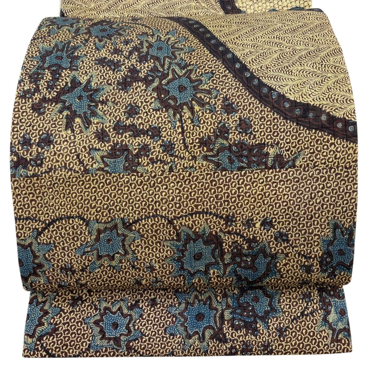 【美品】 袋名古屋帯 秀品 幾何学 ベージュ 正絹 【中古】