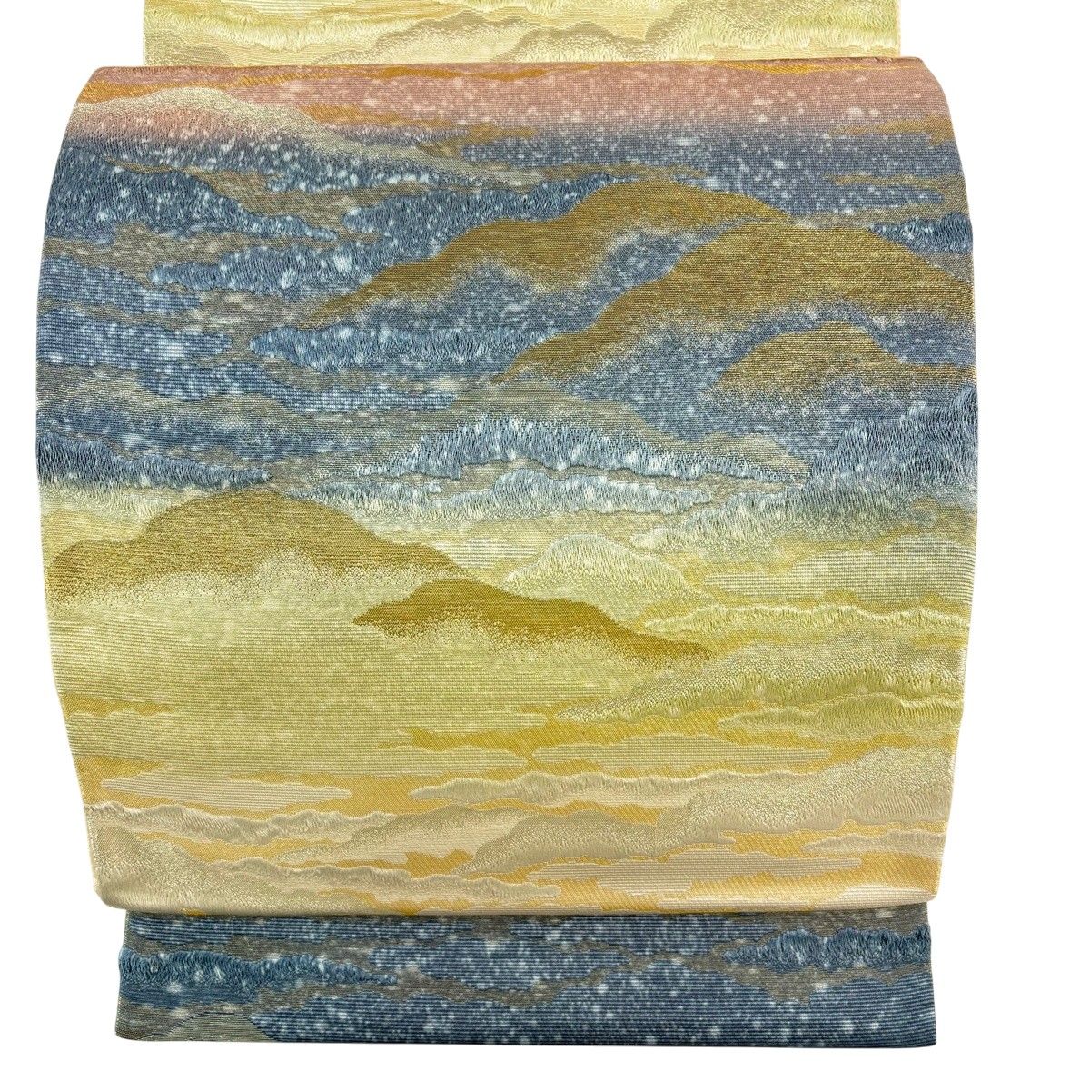 【美品】 袋帯 秀品 雲海 霞 金銀糸 青灰色 全通 正絹 【中古】