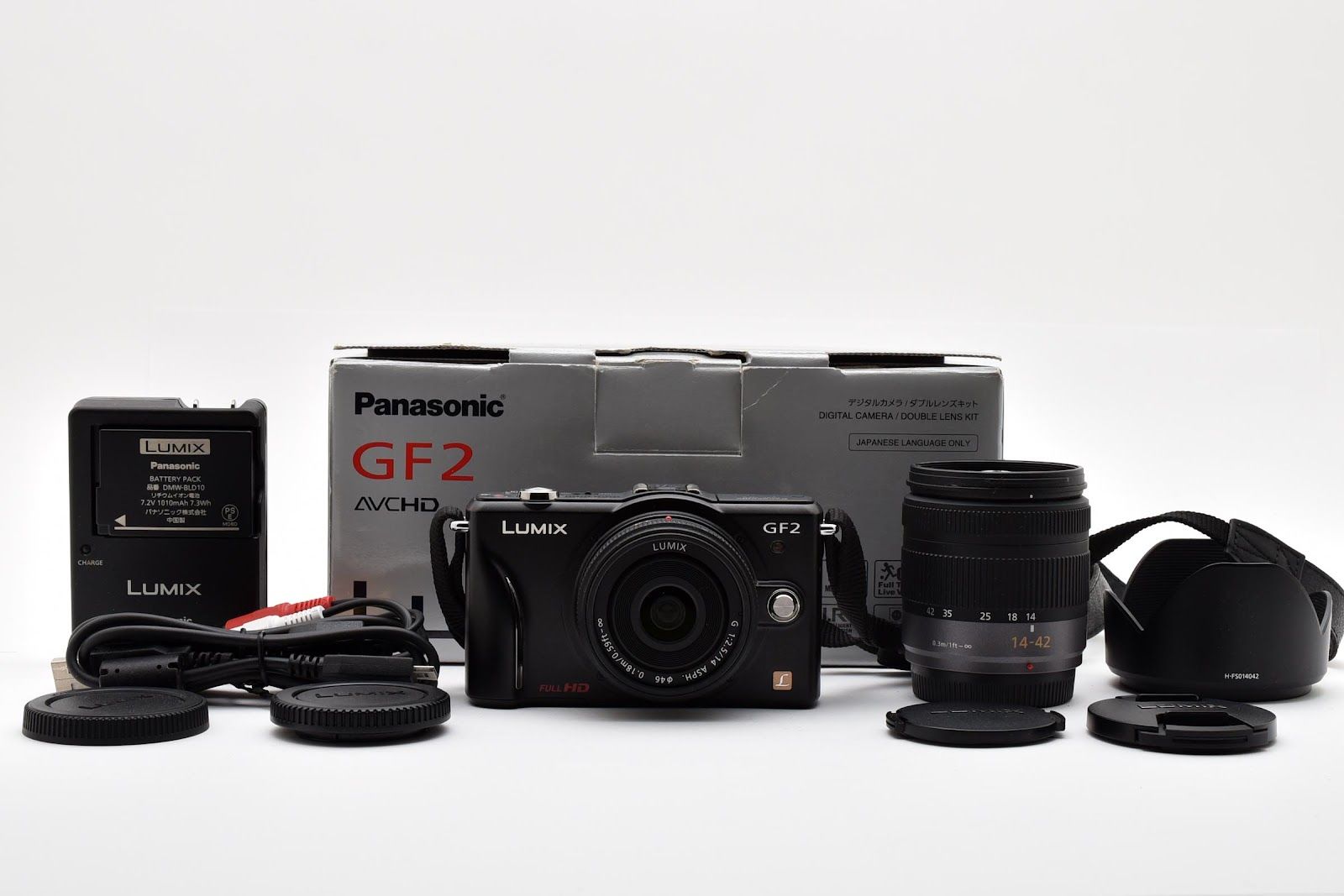 ★良品★ パナソニック Panasonic LUMIX GF2 ブラック ダブルレンズキット ミラーレス一眼 ★ #8391