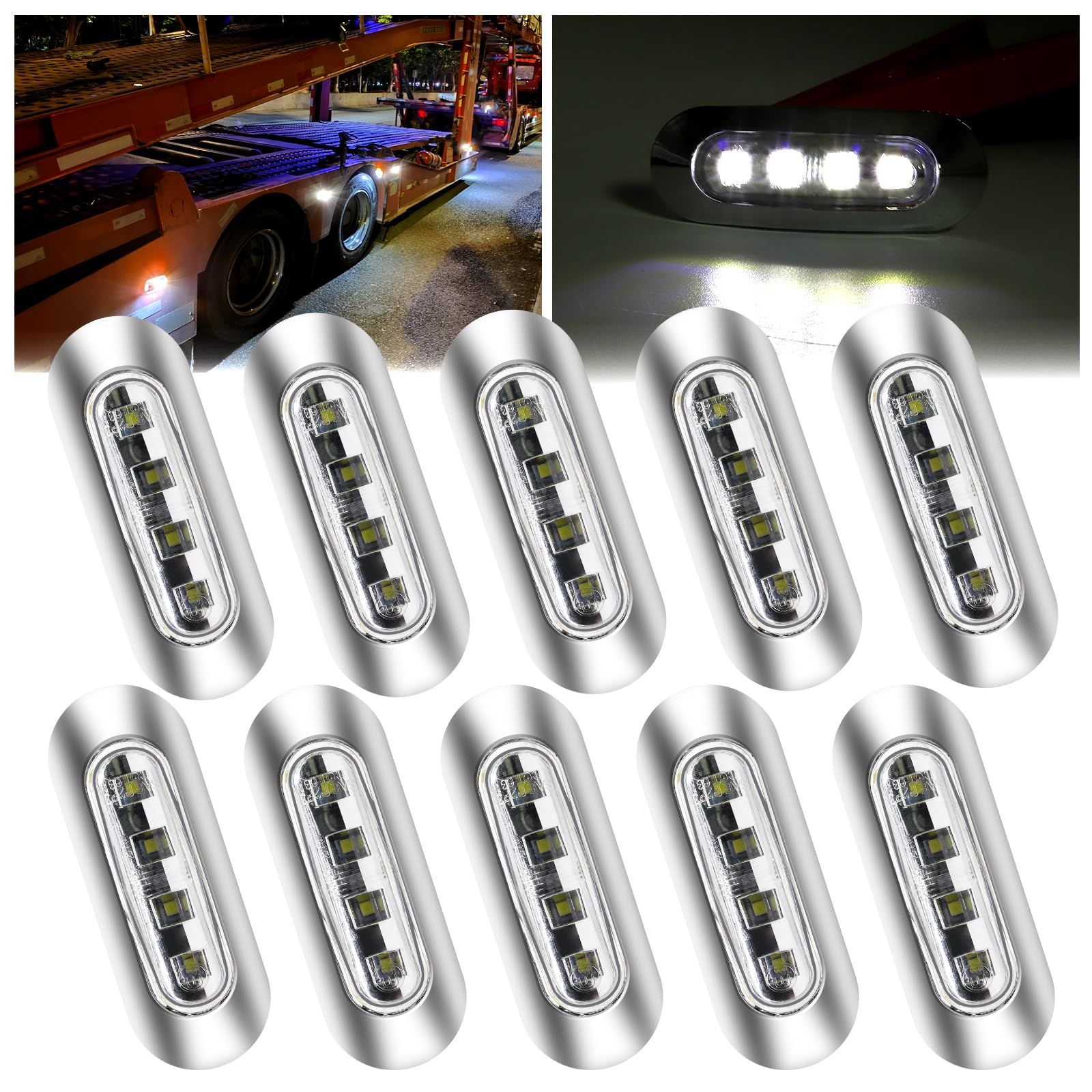 Ygmylandbb マーカーランプ led サイドマーカー 車幅灯 路肩灯 リアサイドライト 信号灯 トラック用品 4連LED 小型 汎用 クロームメッキ 高輝度 防水 12V 24V トラック サイドマーカーランプ ライト 10個セット