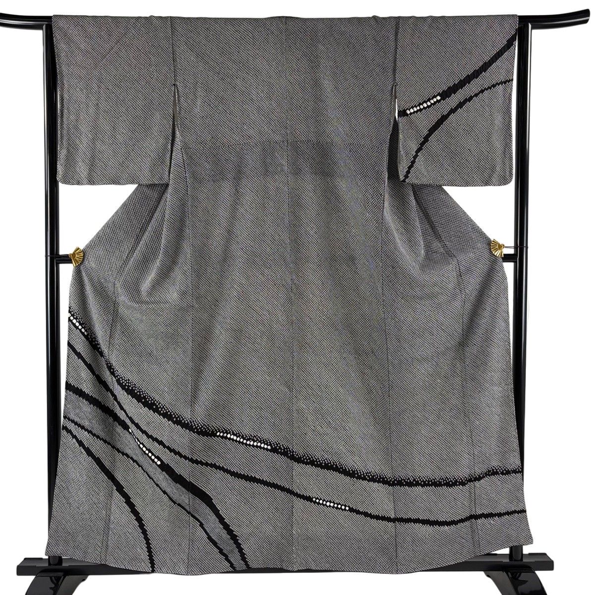 美品】 訪問着 身丈159cm 裄丈64cm M 袷 幾何学 総絞り 黒 正絹 名品