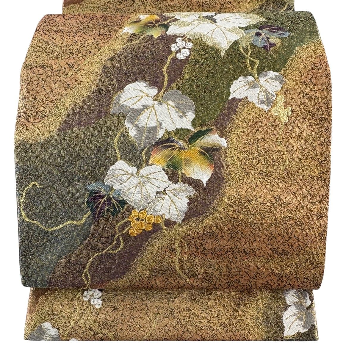 【美品】 袋帯 名品 証紙 やまと 葡萄 道長取り 金銀糸 箔 金色 六通 正絹 【中古】