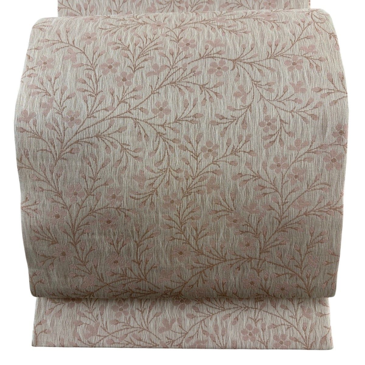 【美品】 袋帯 名品 草花 薄ピンク 全通 正絹 【中古】