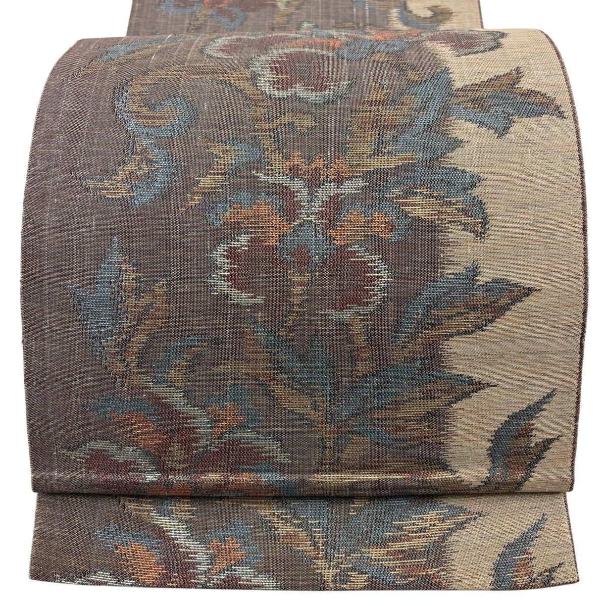 【美品】 袋帯 秀品 草花 箔 薄茶色 六通 正絹 【中古】
