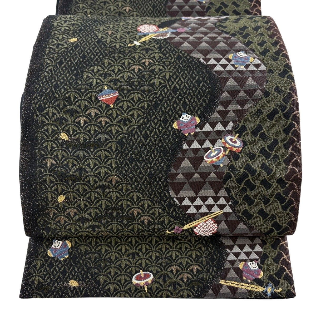 【美品】 袋帯 秀品 やまと かんざし 駒 金糸 箔 黒 六通 正絹 【中古】