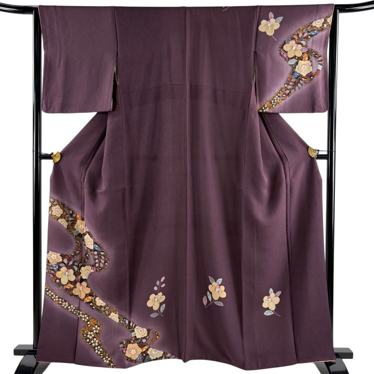 訪問着 身丈160.5cm 裄丈64.5cm M 袷 辻が花柄 梅 ぼかし 紫 正絹 秀品 【中古】