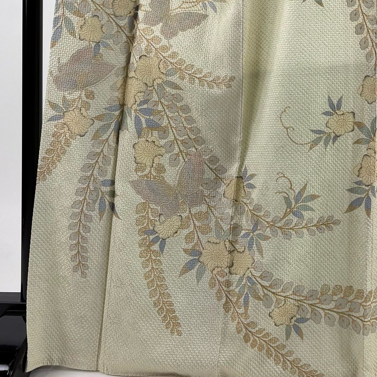 訪問着 身丈170cm 裄丈68cm L 袷 辻が花柄 絞り 薄緑 正絹 秀品 【中古