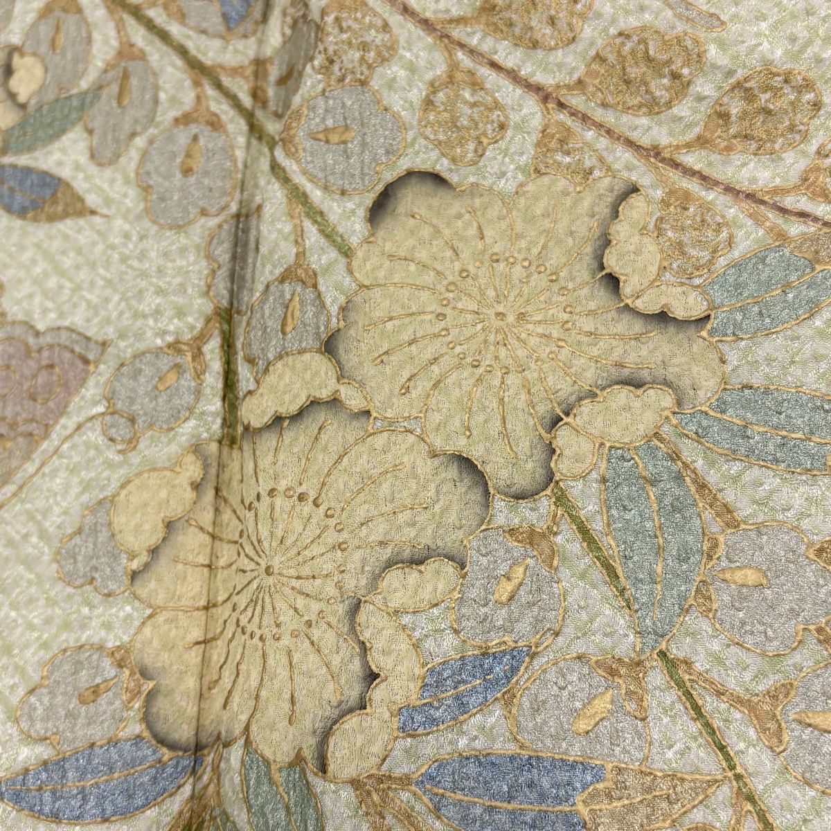 訪問着 身丈170cm 裄丈68cm L 袷 辻が花柄 絞り 薄緑 正絹 秀品 【中古