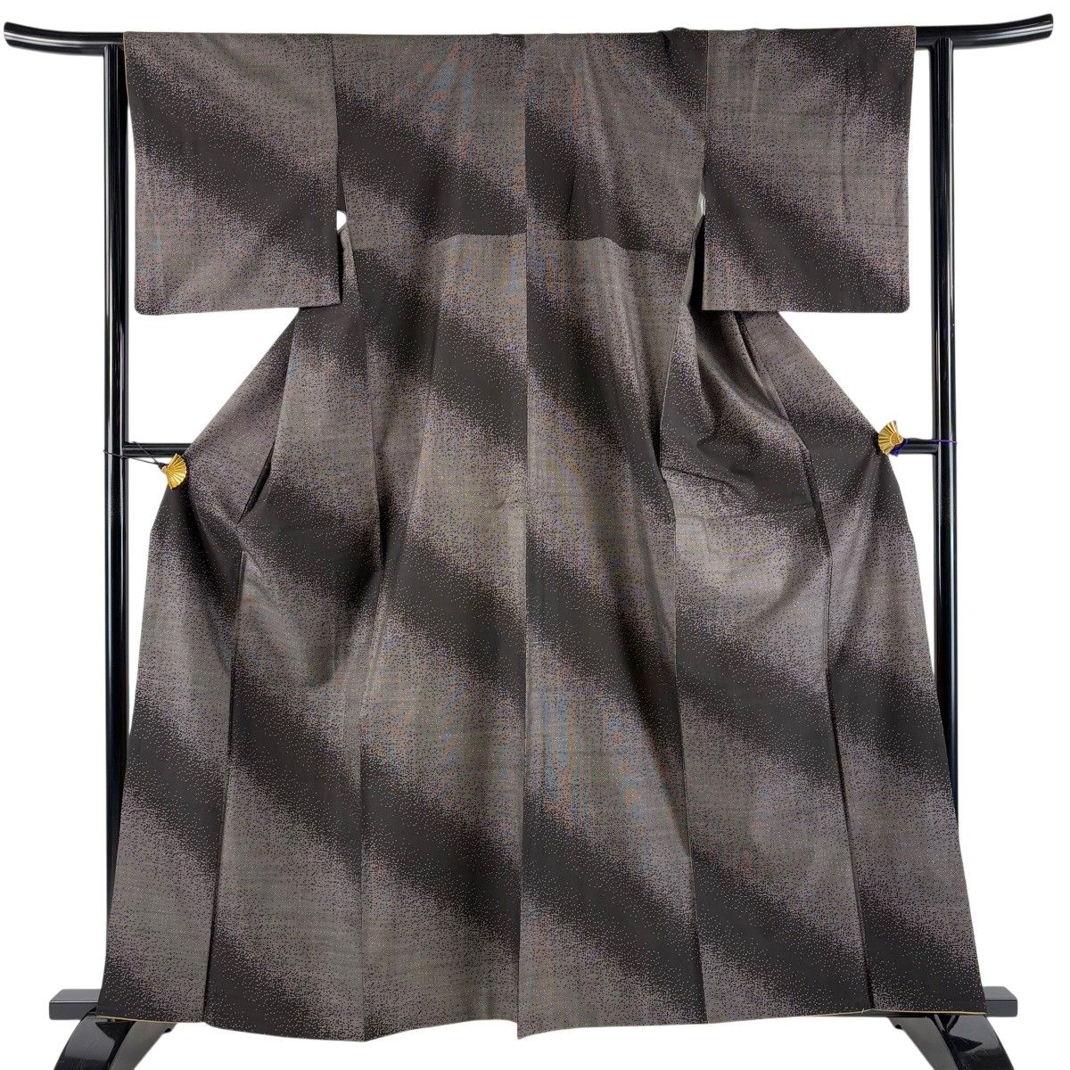 【美品】 紬 身丈161.5cm 裄丈63.5cm S 袷 幾何学模様 焦茶色 正絹 秀品 【中古】