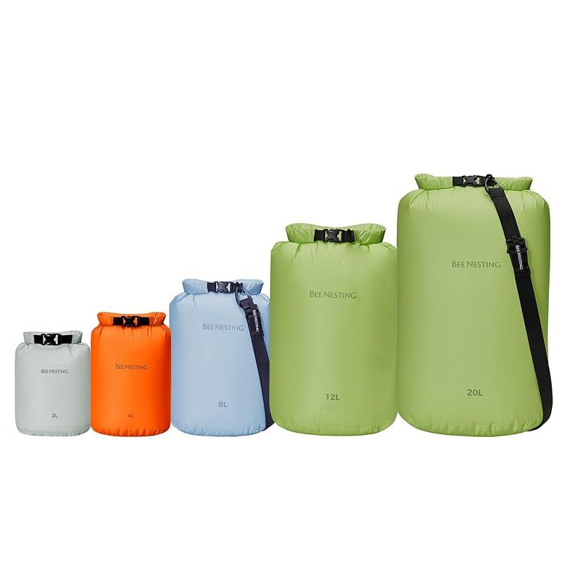 【新品】 Bee Nestingバックパッキング用超軽量ドライバッグセット、スタッフバッグ 登山 スタッフバッグキャンプ、ハイキング、ボート遊び ，カヤック用の防水ドライバック、7パックの軽量スタッフサックセット(5色ランダムです) 0