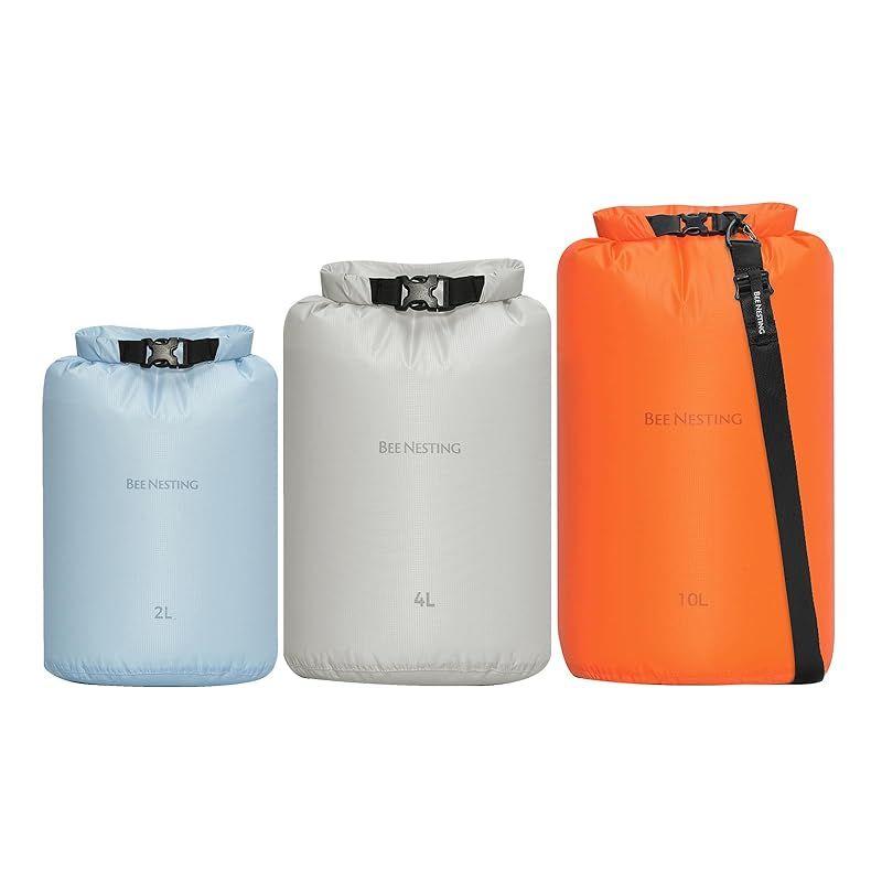 【新品】 Bee Nestingドライバッグ 超軽量 防水バッグ 折りたたみ スタッフバッグ 完全防水 ウォータープルーフバッグ 防災 温泉 海水浴 釣り ビーチ 水泳 登山 旅行 便利グッズ (オレンジ+グレー+ブルー, 2L+4L+10L)
