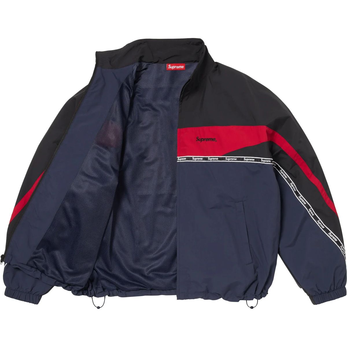 Supreme トラックジャケット　ナイロンジャケット早い者勝ち Supreme ロゴ テープ トラック ジャケット ネイビー - 26SS M - メルカリ
