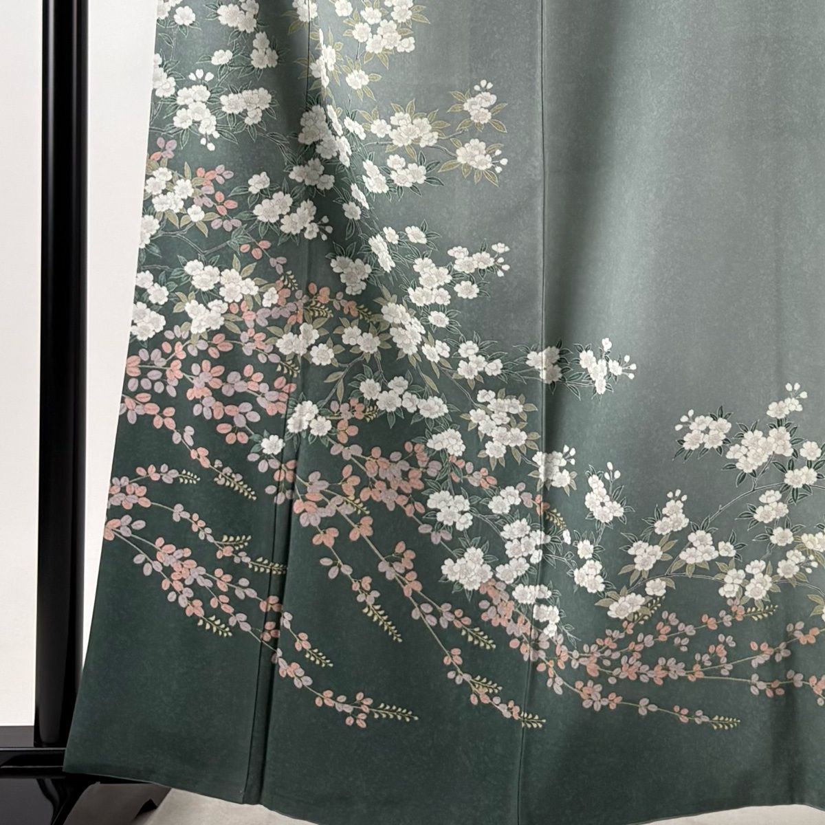 訪問着 身丈162cm 裄丈64.5cm M 袷 桜 萩 金彩 ぼかし 灰緑 正絹 秀品 訪問着 身丈162cm 裄丈64.5cm M 袷 桜 萩 金彩 ぼかし 灰緑 正絹 秀品