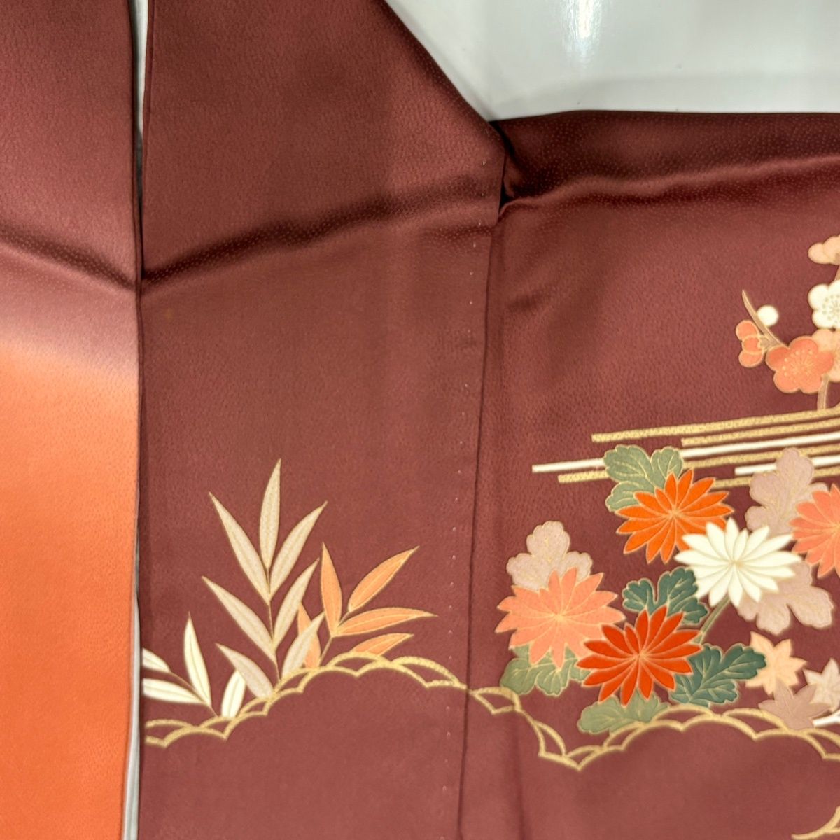 美品】 訪問着 身丈157cm 裄丈66.5cm M 袷 枝梅 菊 金糸 金彩 赤紫 美品】 訪問着 身丈157cm 裄丈66.5cm M 袷 枝梅 菊 金糸 金彩 赤紫