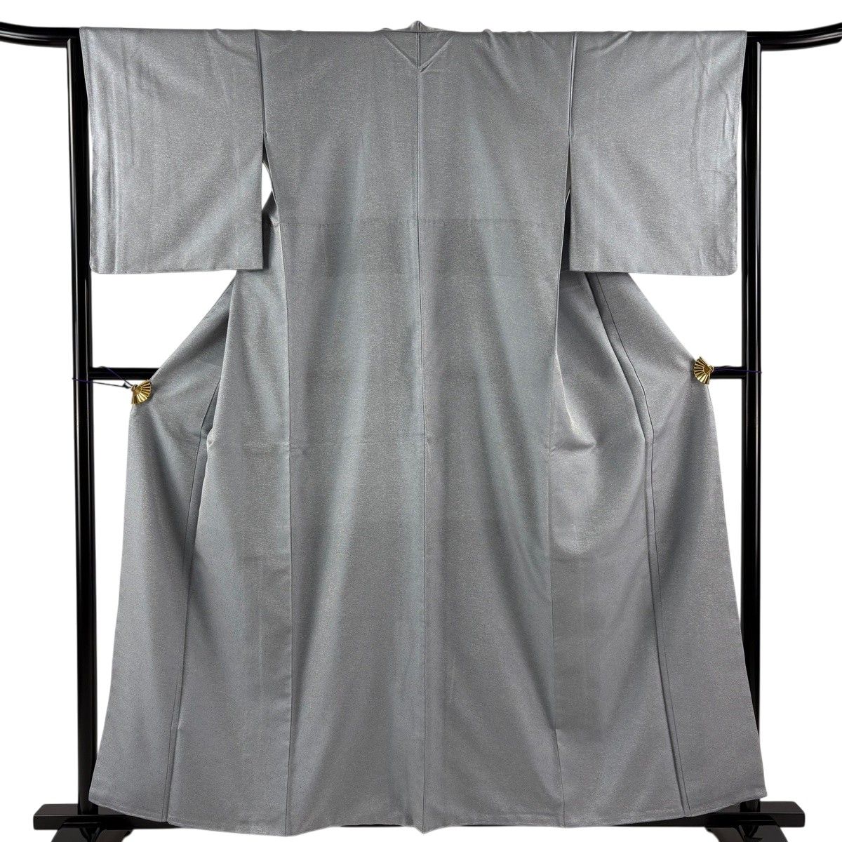 【美品】 お召 身丈158cm 裄丈63cm S 袷 幾何学 青灰色 正絹 秀品 【中古】