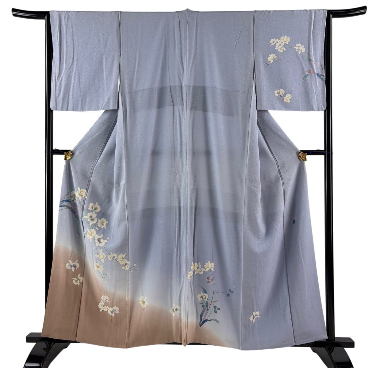 付下げ 身丈158.5cm 裄丈64cm M 袷 落款 胡蝶蘭 染め分け ぼかし 青紫 正絹 秀品 【中古】