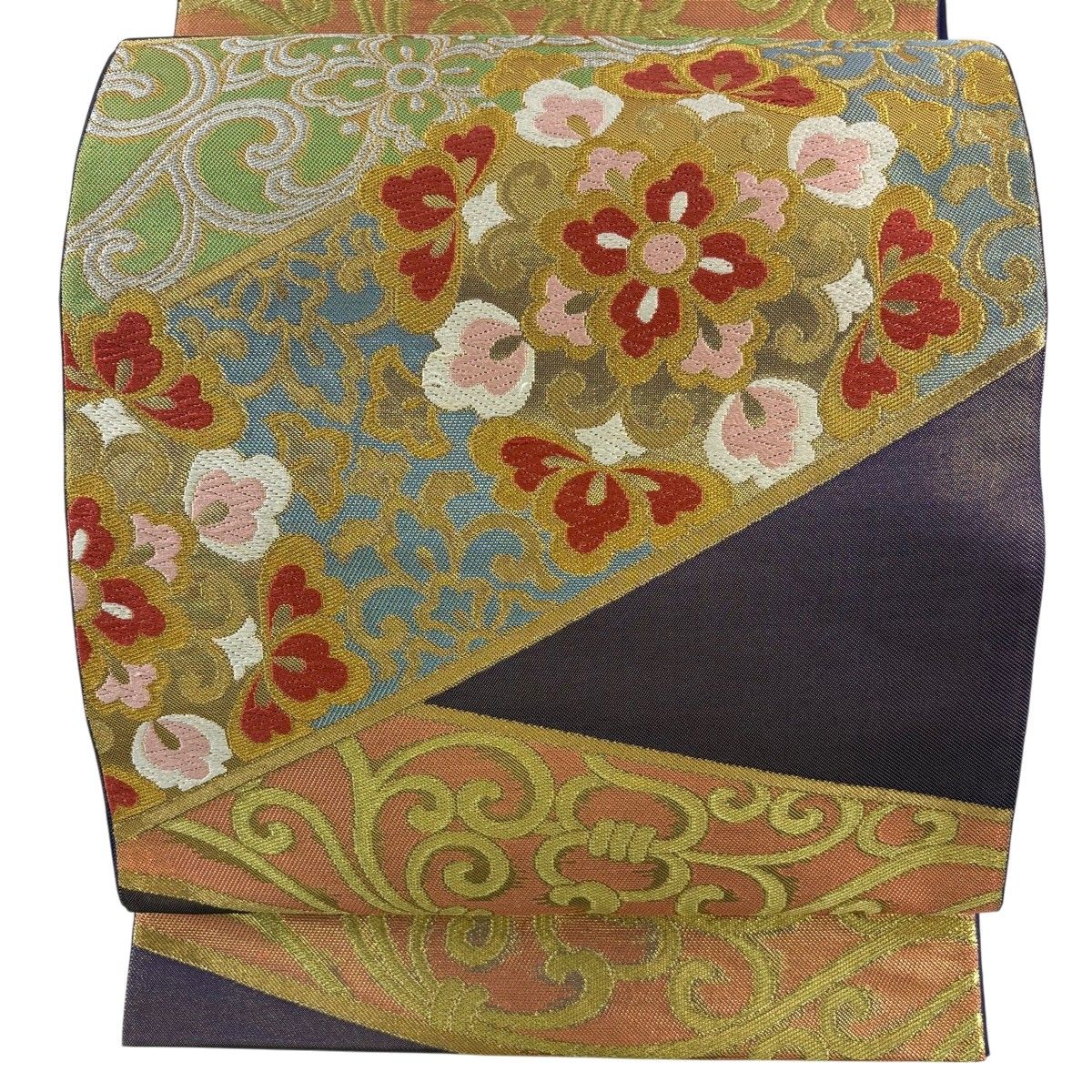 【美品】 袋帯 秀品 川島織物 落款 華文 花唐草 唐織 金銀糸 紫 六通 正絹 【中古】