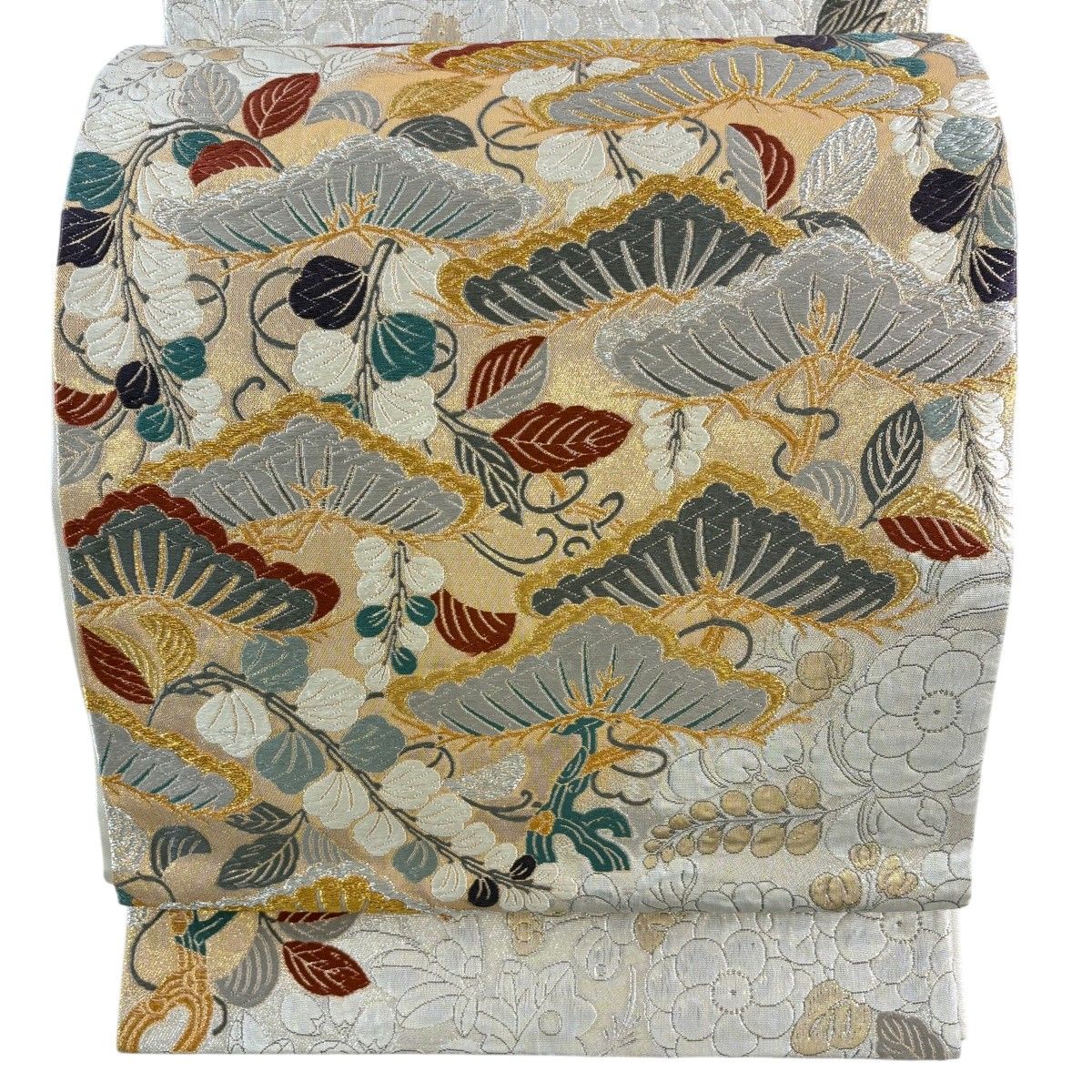 【美品】 袋帯 秀品 笠松 藤 唐織 箔 灰色 六通 正絹 【中古】