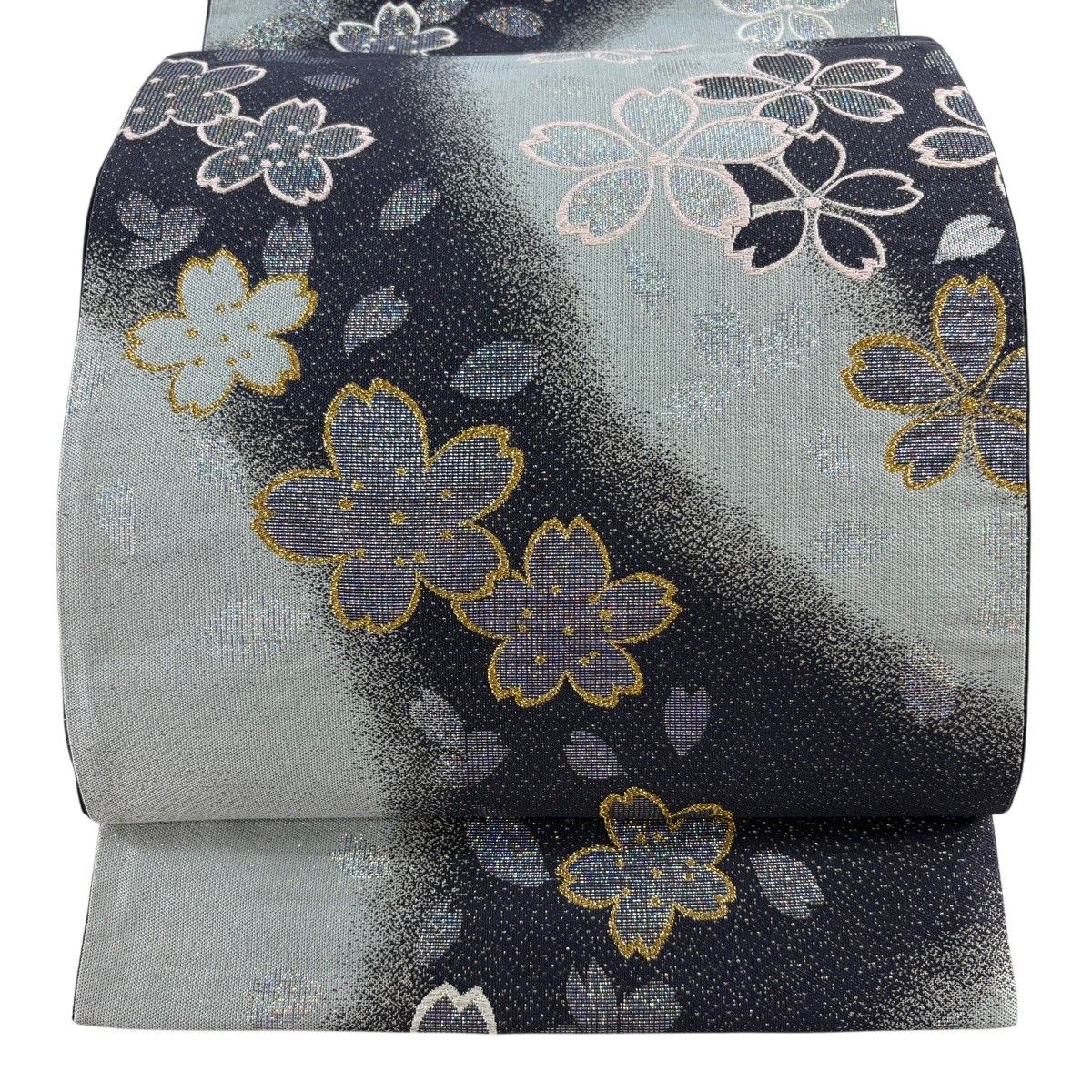 袋帯 秀品 桜 箔 紫 六通 正絹 【中古】