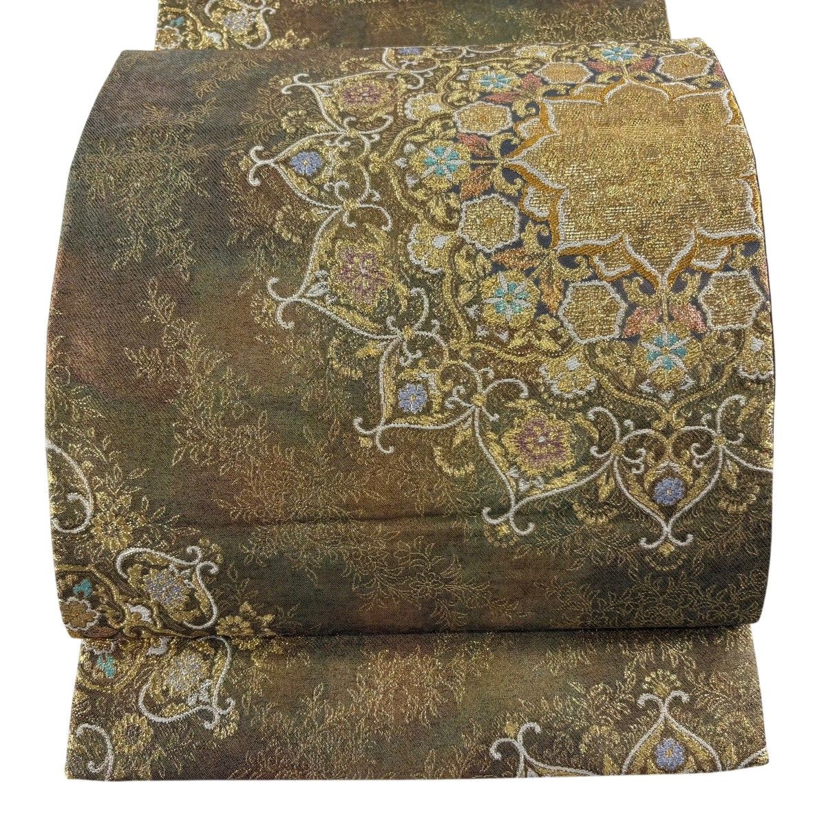 袋帯 秀品 華文 草花 金糸 箔 金色 六通 正絹 【中古】