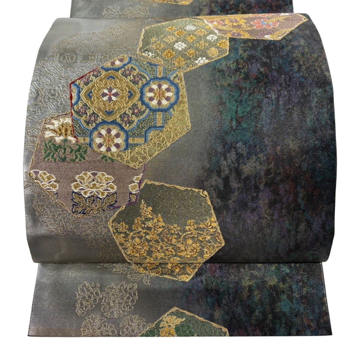 【美品】 袋帯 秀品 亀甲 華文 金糸 箔 灰色 六通 正絹 【中古】 6,160円
