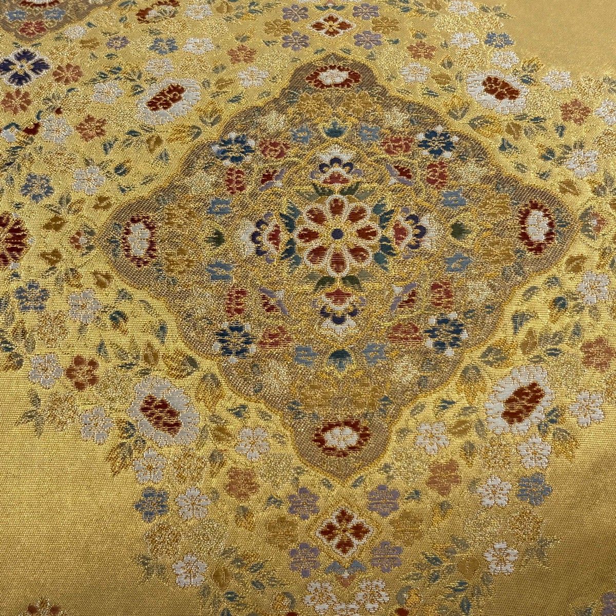 袋帯 秀品 長嶋成織物 落款 証紙 瀞金錦 関西仕立て 華文 金糸 箔 金色