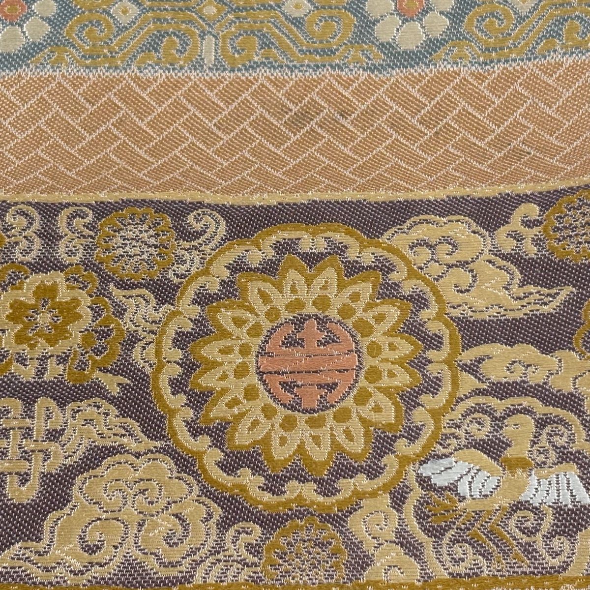 美品】 袋帯 秀品 花唐草 華文 ピンクベージュ 六通 正絹 【中古