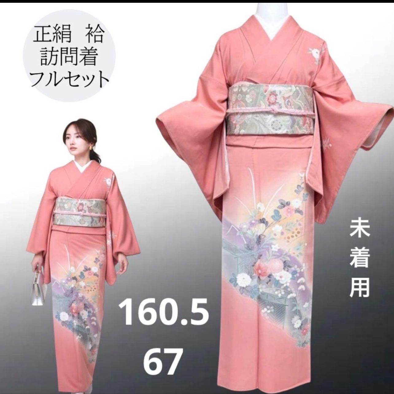 未着用 正絹 訪問着 フルセット 裄67 花車 吉祥文様 フォーマル 美品