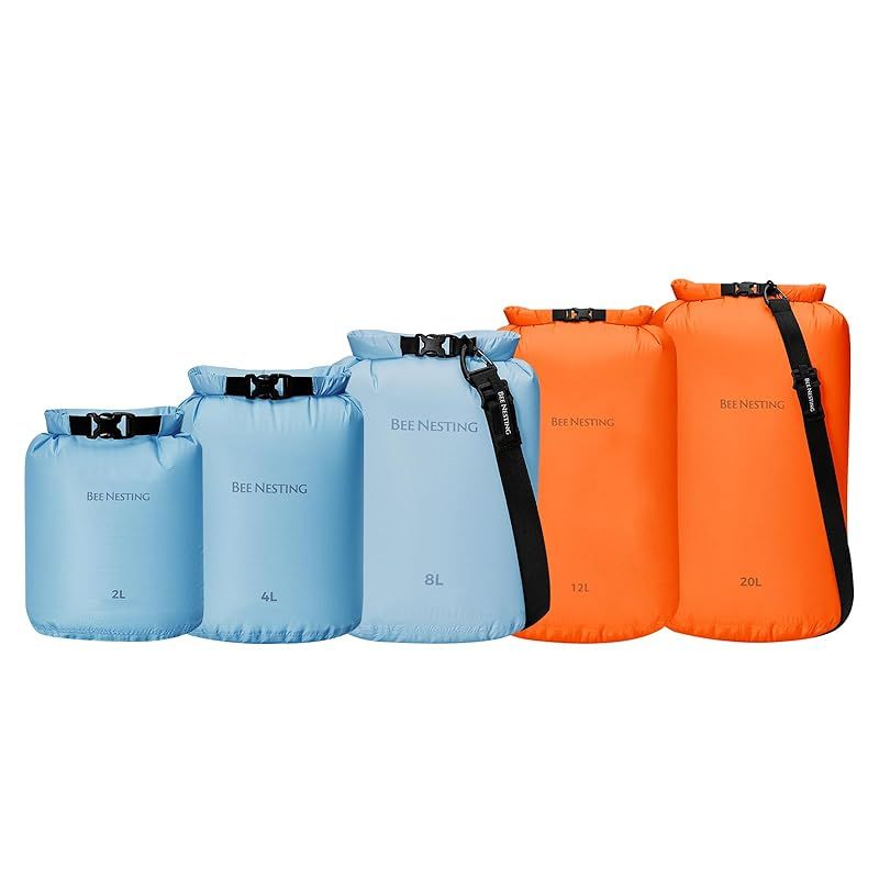 【新品】 Bee Nestingバックパッキング用超軽量ドライバッグセット、スタッフバッグ 登山 スタッフバッグキャンプ、ハイキング、ボート遊び ，カヤック用の防水ドライバック、5パックの軽量スタッフサックセット 0