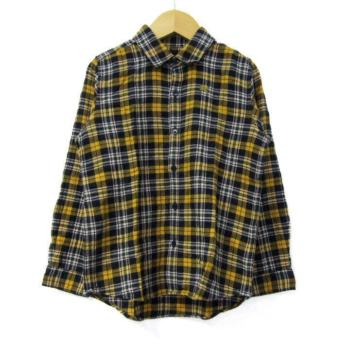 バーバリー 長袖シャツ ストレッチ チェック柄 ブランド トップス キッズ 男の子用 116サイズ イエロー×ネイビー BURBERRY 【中古】