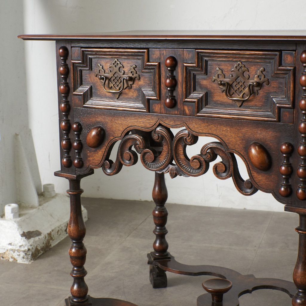 英国 Laidler Robsons Furnishers アンティーク コンソール サイドテーブル オーク 引き出し 飾り台 ウィリアム & メアリー様式 86231