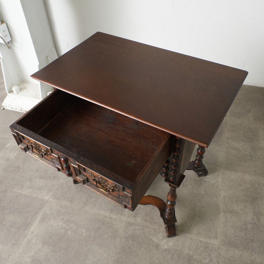 英国 Laidler Robsons Furnishers アンティーク コンソール サイドテーブル オーク 引き出し 飾り台 ウィリアム & メアリー様式 86231