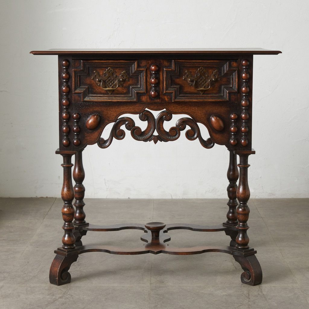 英国 Laidler Robsons Furnishers アンティーク コンソール サイドテーブル オーク 引き出し 飾り台 ウィリアム & メアリー様式 86231