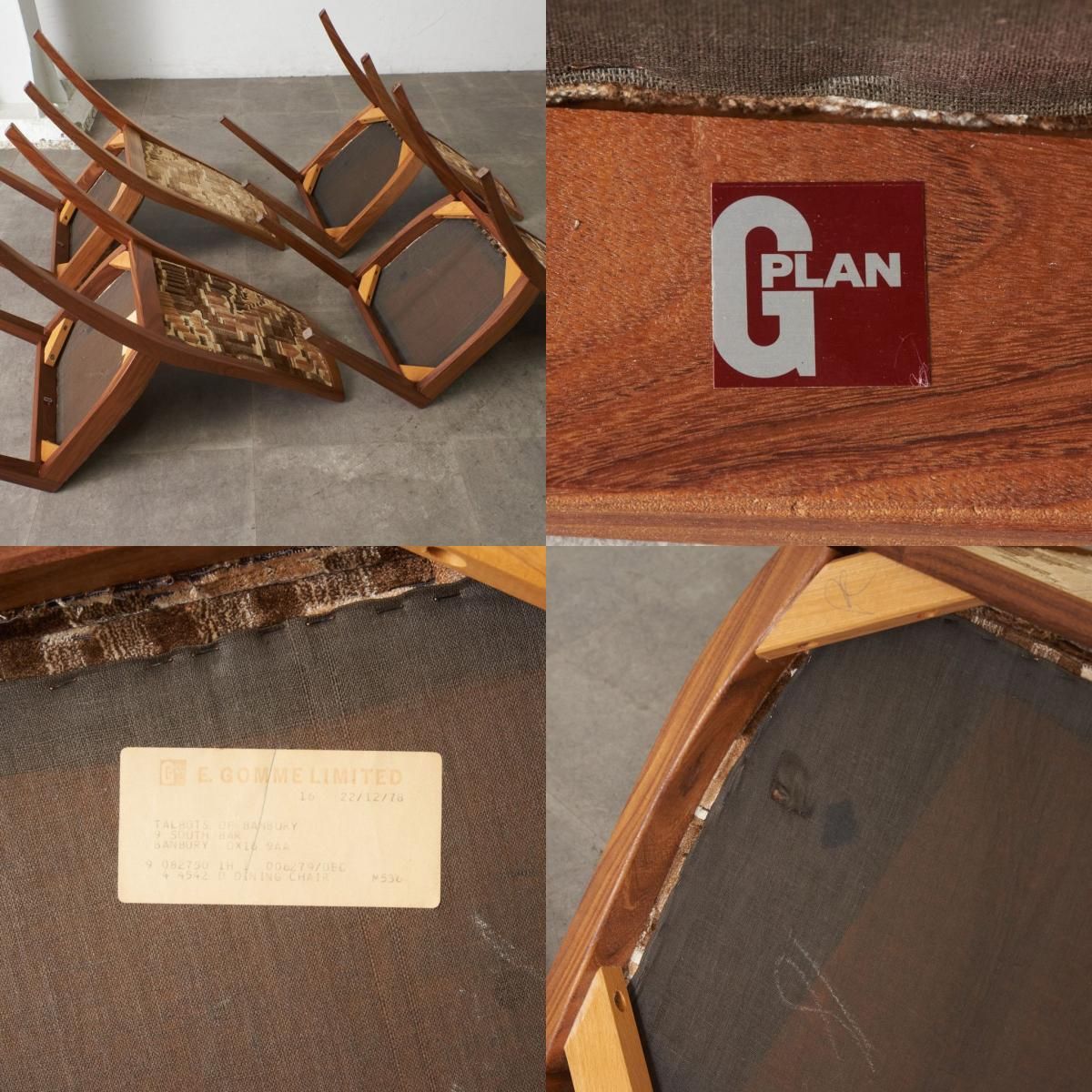 【発送の場合は即購入不可】 4脚セット G-PLAN ダイニングチェア ヴィンテージ 英国 ジープラン ハイバック チェア 木製 布 椅子 イギリス サイドチェア イス 88313 4脚セット G-PLAN ダイニングチェア ヴィンテージ 英国 ジープラン