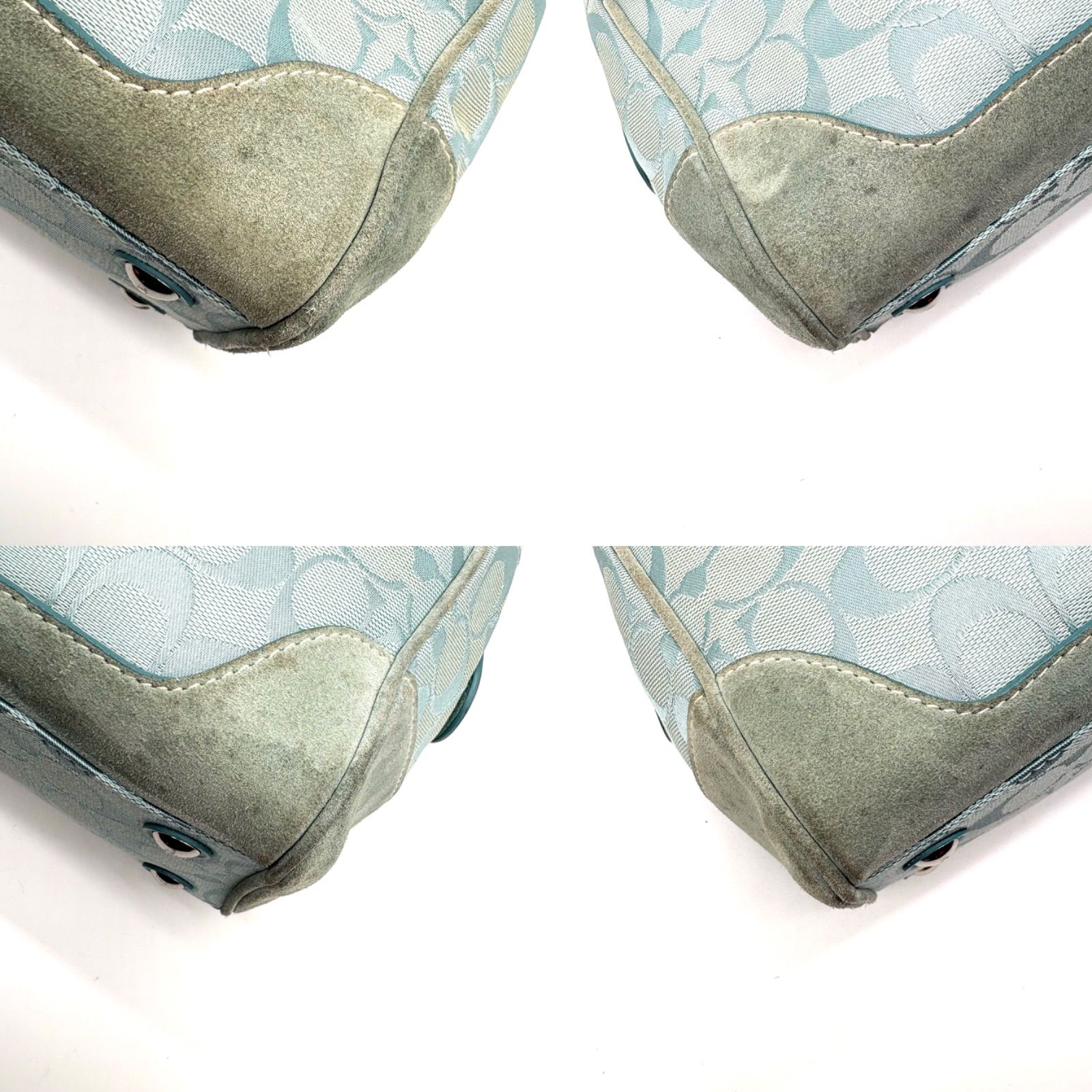 希少色】COACH y2k Signature Satchel Handbag Light Blue Suede 6828 