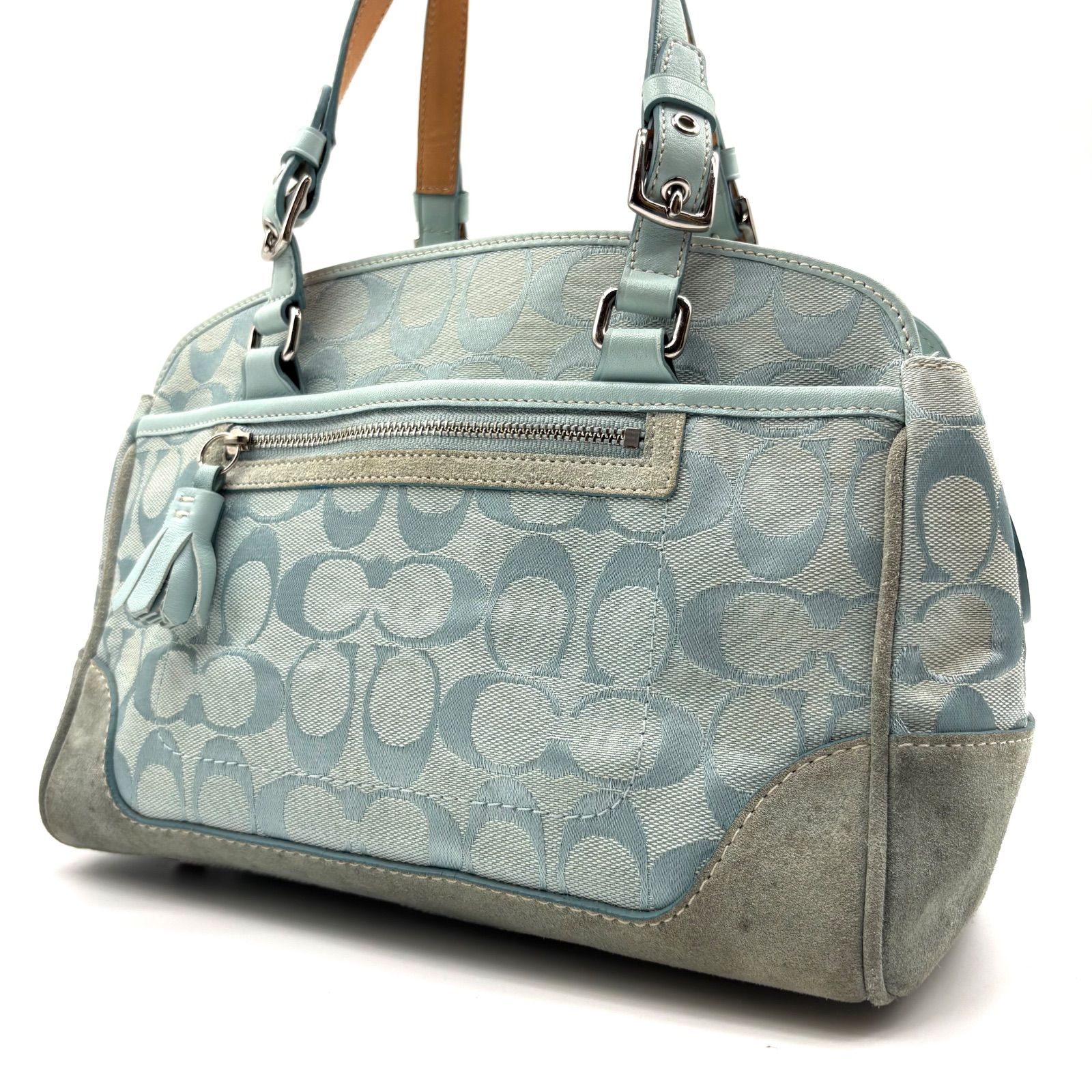 希少色】COACH y2k Signature Satchel Handbag Light Blue Suede 6828 