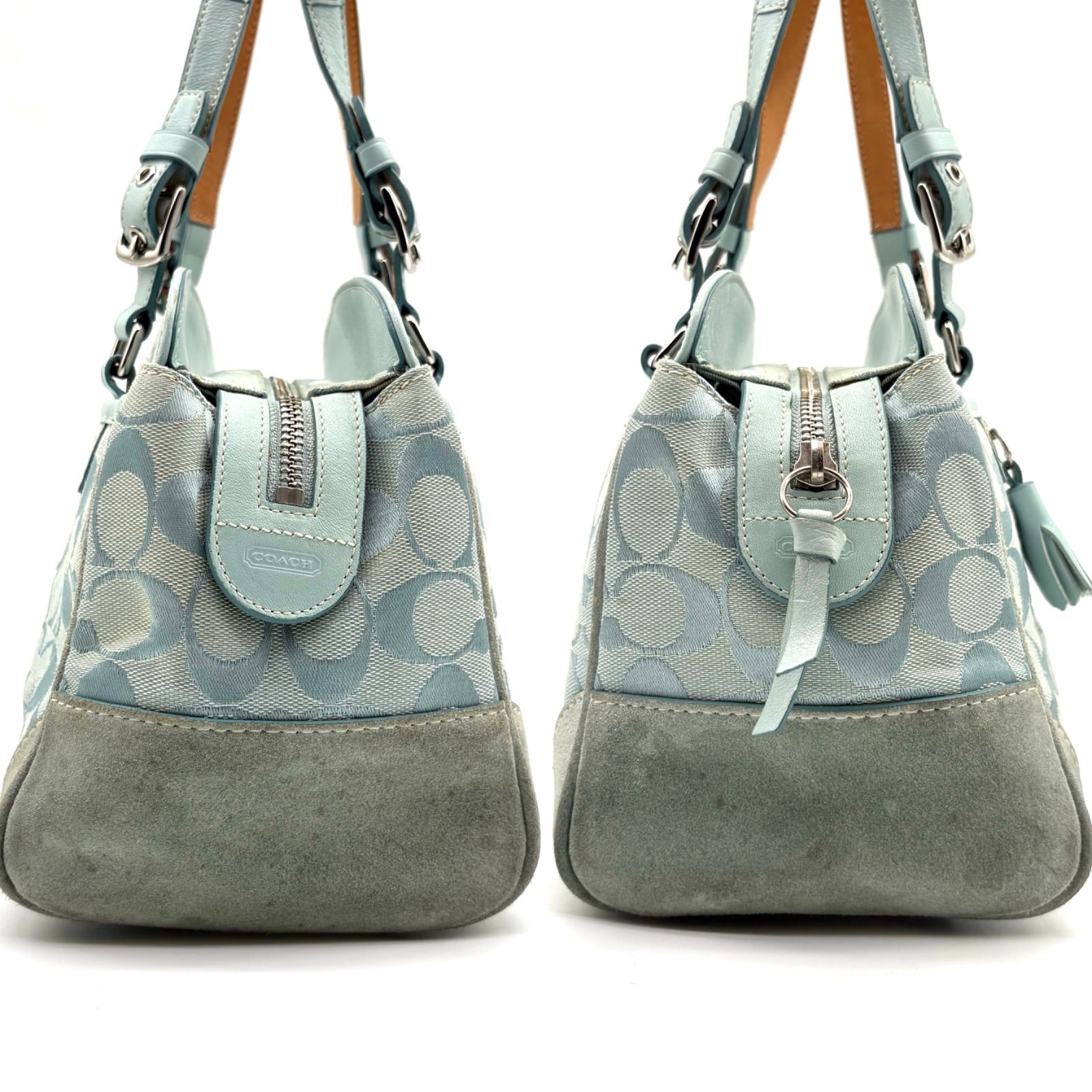 希少色】COACH y2k Signature Satchel Handbag Light Blue Suede 6828 