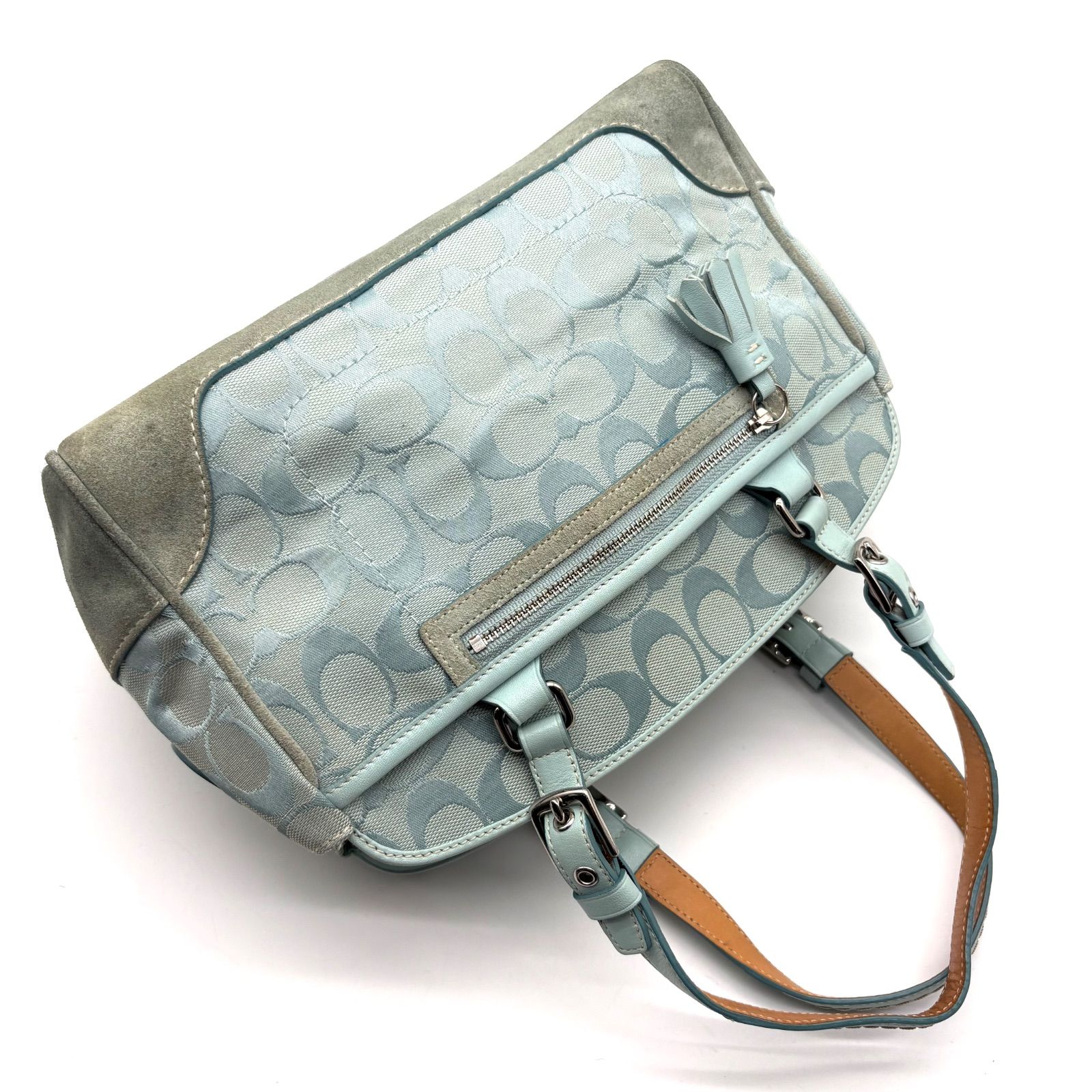 希少色】COACH y2k Signature Satchel Handbag Light Blue Suede 6828 