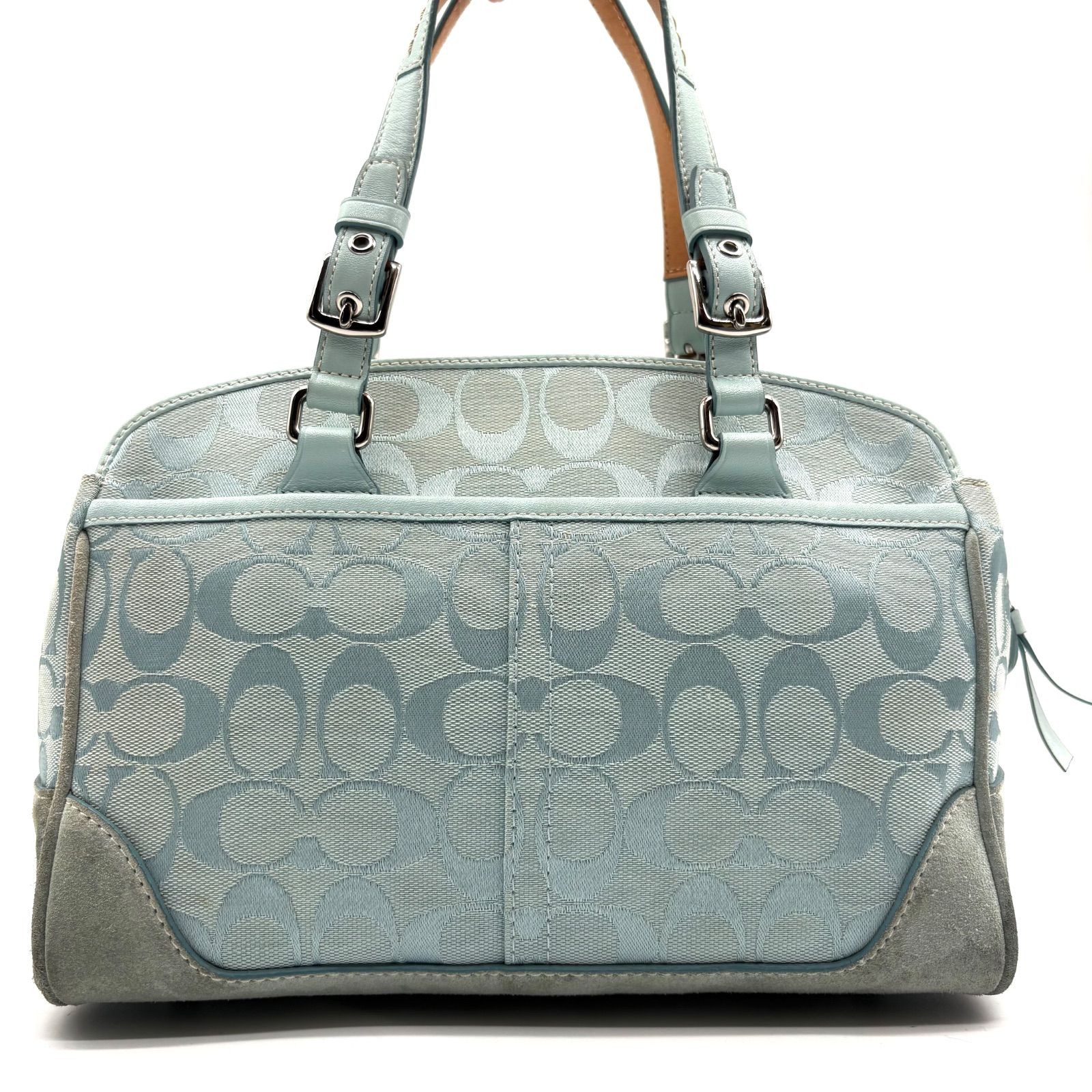 希少色】COACH y2k Signature Satchel Handbag Light Blue Suede 6828 