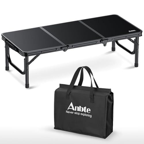 Anbte アウトドアテーブル 87×40×26cm 室内用 折りたたみローテーブルアル 三つ折り 耐荷重30kg 収納バッグ付き コンパクト収納 キャンプ ビーチ 軽量 ポータブル 旅行 料理