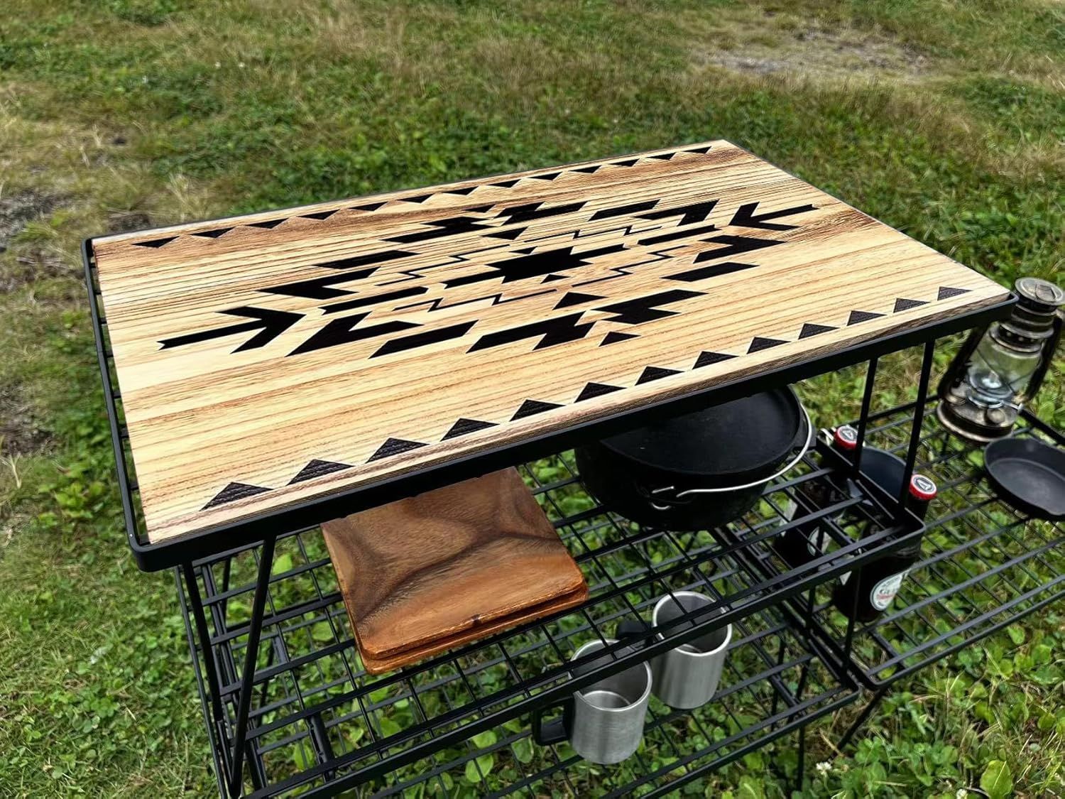 OUTDOORSHIN フィールドラック オルテガ柄 天然木製天板 マルチラック アウトドア OUTDOORSHIN フィールドラック オルテガ柄 天然木製天板