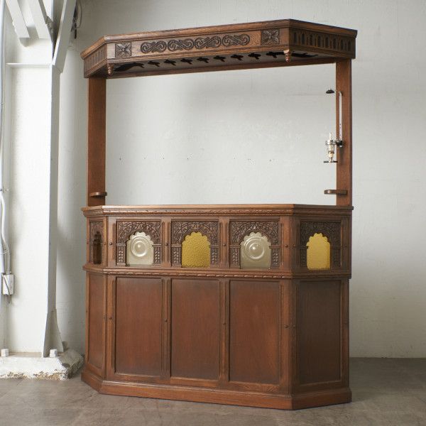 レア 英国 Old Charm バーカウンター ホームバー キッチン カウンター 木彫刻 店舗什器 イギリス オーク アンティーク スタイル 91239