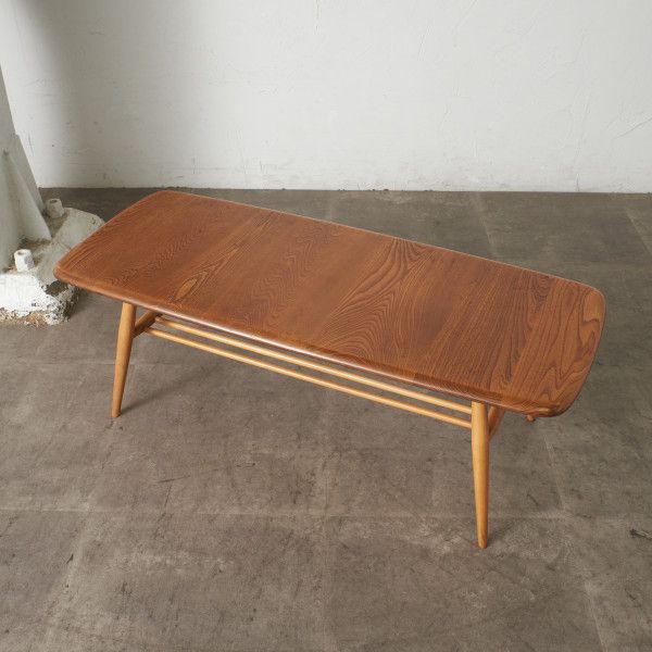 ercol ヴィンテージ コーヒーテーブル 英国 アーコール エルム 無垢材 ラック付き センターテーブル リビングテーブル イギリス 92958