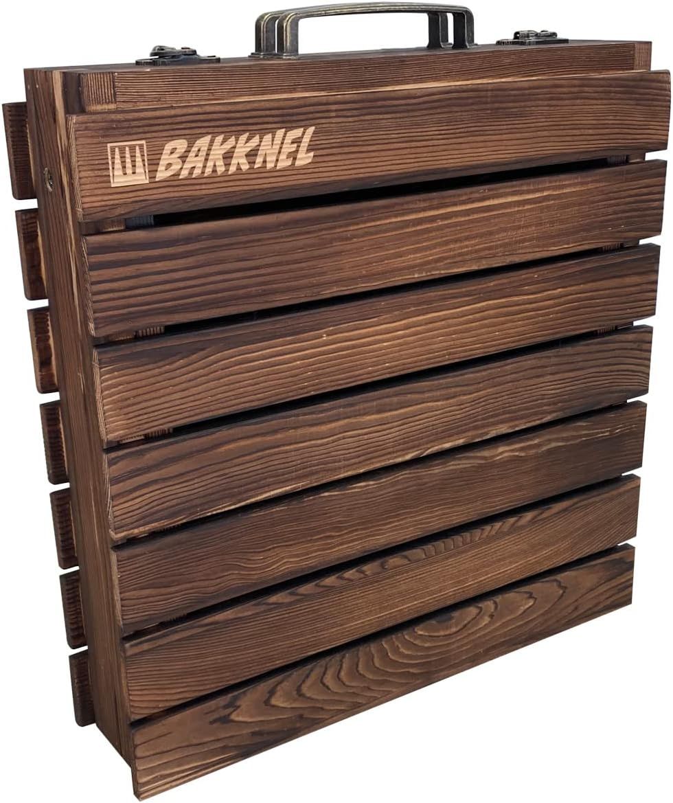 BAKKNEL BN-WTB001 天然木製コンパクト折り畳みローテーブル アウトドアキャンプBBQダークブラウン