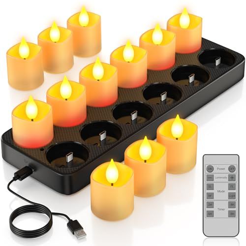 PChero usb-C充電式キャンドルライト ledキャンドル キャンドルライト 充電式 停電キャンドルライト 無炎充電式LEDキャンドル タイマー機能 省エネ 停電 リモコン搭載 ロウソク インテリアライト 暖色光 12本セット 充電台付 国内発送