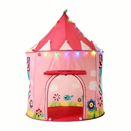 キッズテント 折り畳み式 ライト付き kids tent てんとハウス テント 子供 室内 収納バッグ付き プリンセステント おもちゃ 睡眠てんと 知育玩具 子供用てんと 秘密基地 コンパクト 室内外兼用 (ライトピンク) 国内発送