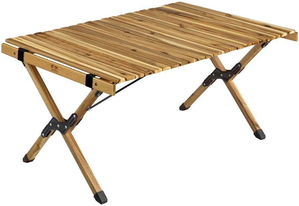 アイリスオーヤマ ウッドロールテーブル 90x60cm 高さ調節可 アカシア材 コンパクト収納 アウトドア キャンプ レジャー BBQ ギフト プレゼント