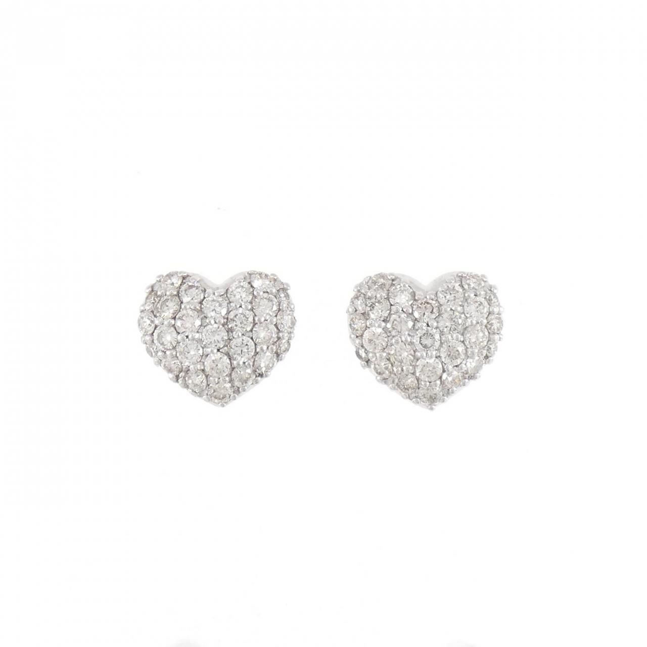 K18WG ハート パヴェ ダイヤモンド ピアス 1.00CT