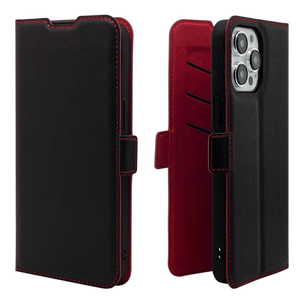 ラスタバナナ ケース カバー iPhone15 Pro Max 専用 手帳型 薄型 耐衝撃吸収 +COLOR BK×RD スマホケース 7714IP367PBO