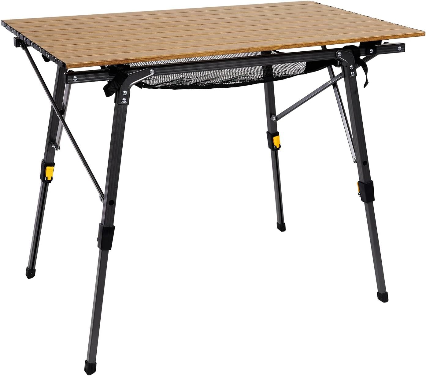 TIMBER RIDGE アウトドアテーブル 高さ調節 30kg耐荷重 アルミ ロールテーブル 90x53cm 収納袋付 コンパクト キャンプ BBQ 焚き火 室内 テレワーク